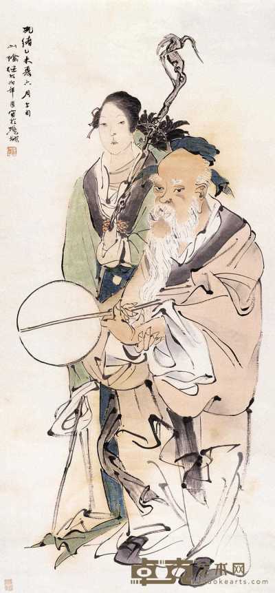 任伯年 乙未（1895年）作 麻姑寿星图 轴 137×64cm